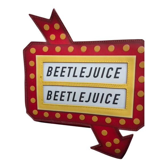 Loungefly Beetlejuice Marquee Sign Crossbody Bag Red Black Strap